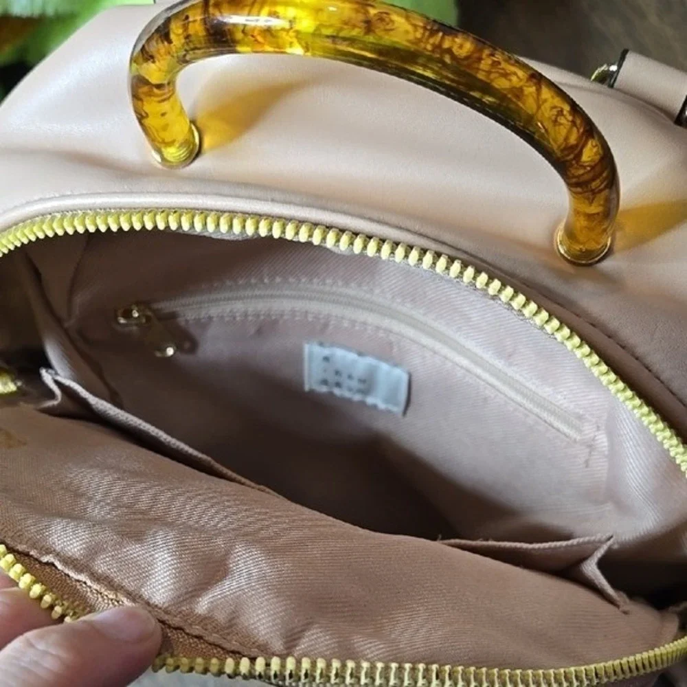 A New Day Tan Mini‎ Backpack Acrylic Top Handle Tan Neutral Casual